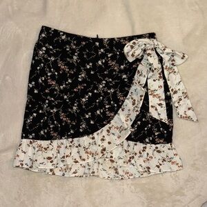 Emory Park Asymmetrical Floral Skirt in Black and White